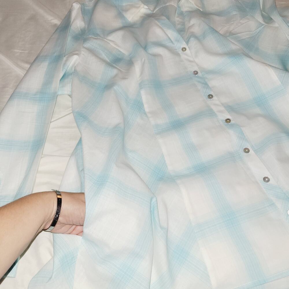 Soft Surroundings Womans 3X Teal Tunic Plaid Pastel Spring Easter Lagenlook Boho - Picture 6 of 10